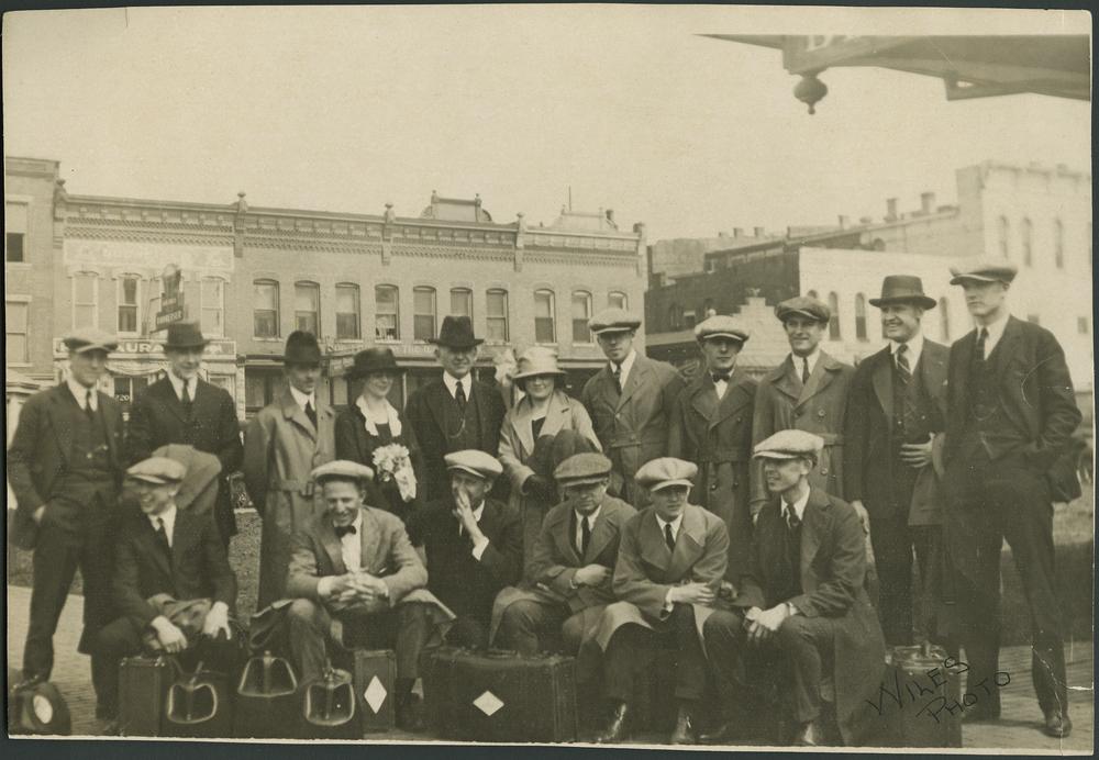 Depiction of the 1922 IU Baseball Team departing Bloomington for Japan.