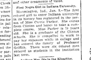 "First Negro Girl in Indiana University," Logansport Pharos Tribune, January 8, 1898
