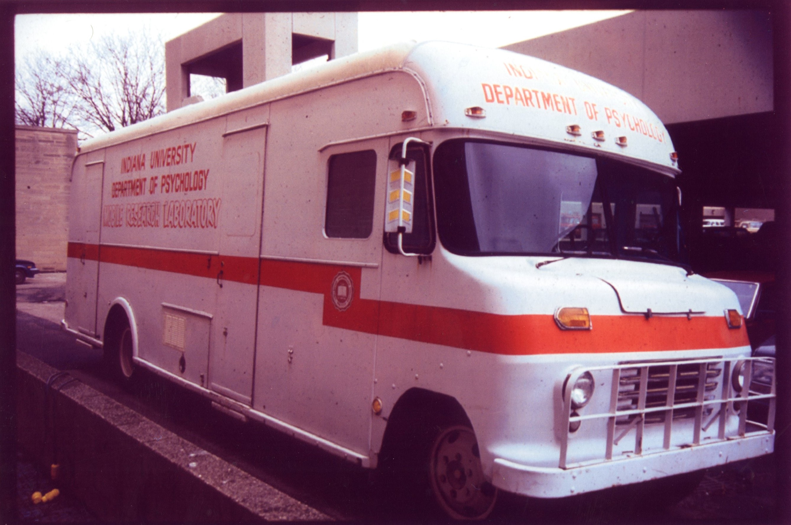 The Mobile Research Laboratory, a bus containing portable research equipment for the IU Department of Psychology