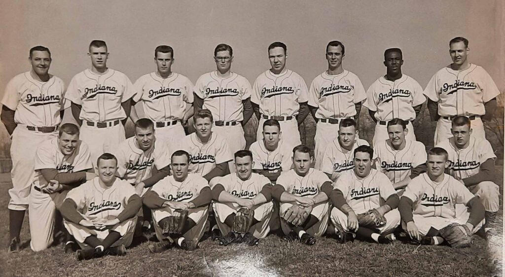 Vintage black and white photograph of IU baseball team 