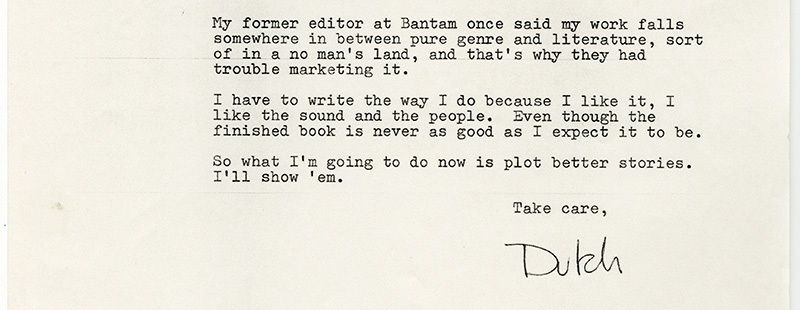 Excerpt from a letter from Elmore Leonard to his literary agent H.N. Swanson, dated September 31, 1981.