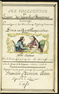 Handwritten title page for "Omelettes ou l'origine des Nouvelles Amazones."