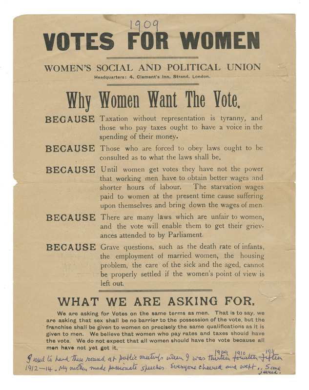 "Votes for Women" handout.