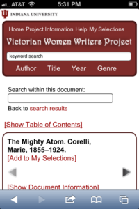 Victorian Women Writers Project Mobile