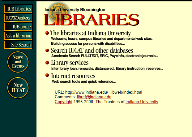 Libraries' home page in 2001