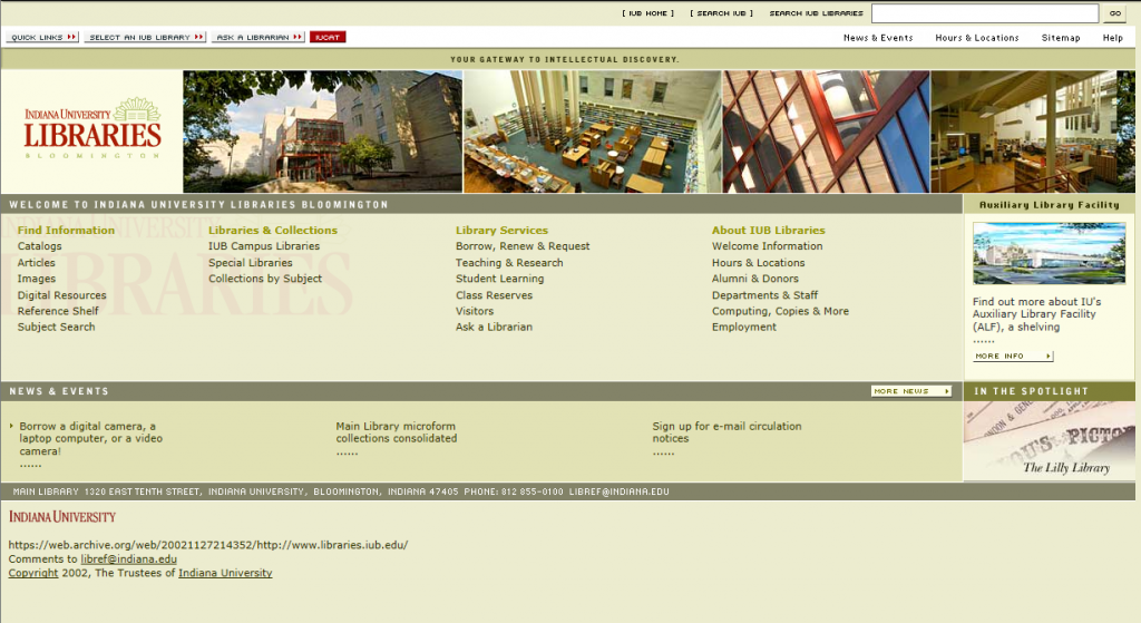 Libraries' home page in Nov. 2002