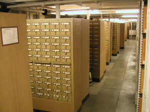 rows of card catalog drawers
