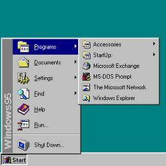 Windows 95 "Start" menu including "Shut Down" option