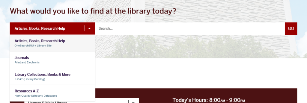 Search box on the Libraries' website