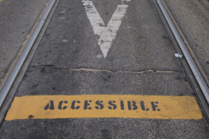 "Accessible" painted on pavement