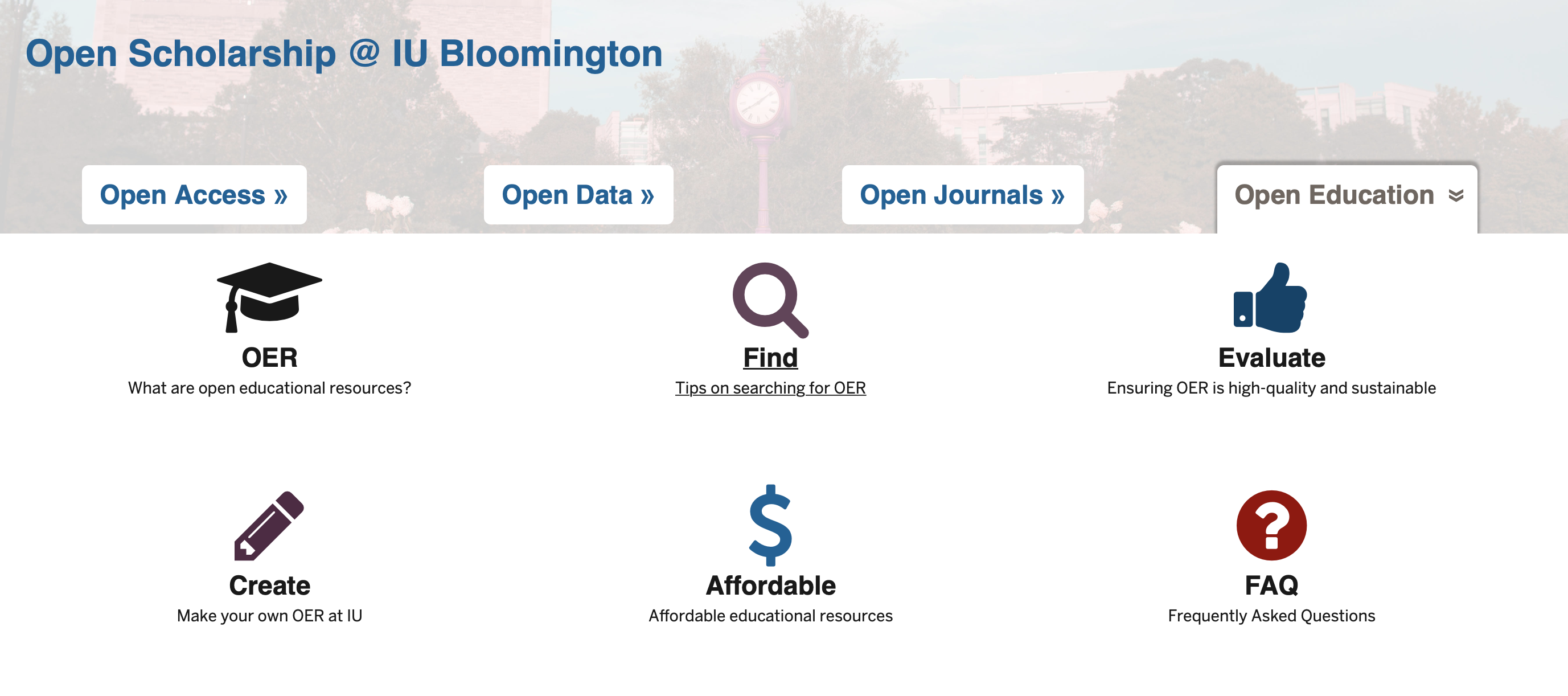 Screenshot of Open Education tab on Open Scholarship website
