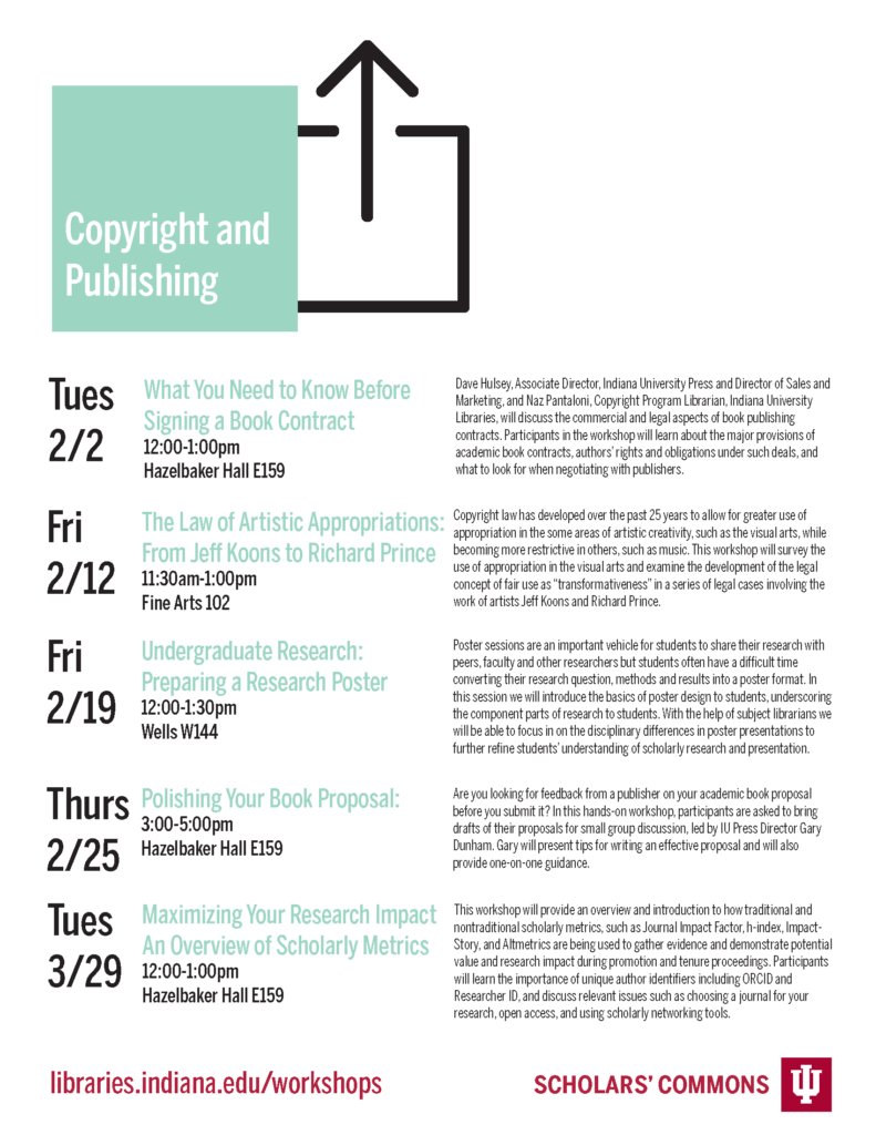 Schedule of copyright and publishing workshops