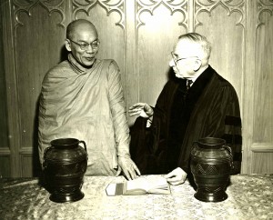  Black and white photograph of The Venerable U. Thittila, Professor of Buddhist Philosophy at the University of Rangoon, Burma with Dr. Beck