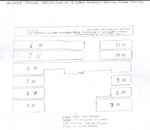  Scanned image of a hand-drawn sketch  of the layout for a museum. 
