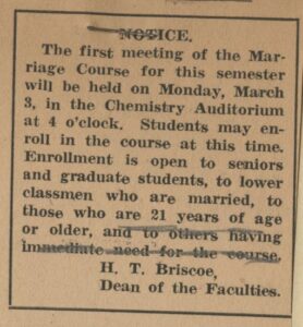 Undated IDS announcement regarding Marriage Course from Herman T. Briscoe's files -- presumably, with his edits. 