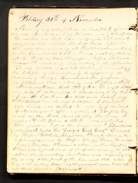 Excerpt from the diary that mentions the Philomathean Society.