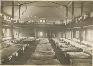 Hospital beds were set up in the old Assembly Hall to combat the influenza epidemic