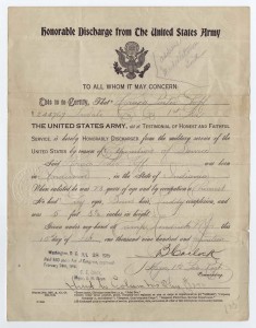Honorable Discharge Papers, February 15, 1919.