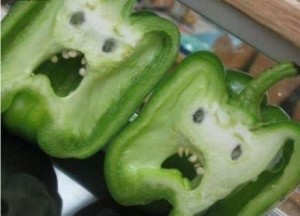 photo of green peppers with screaming faces