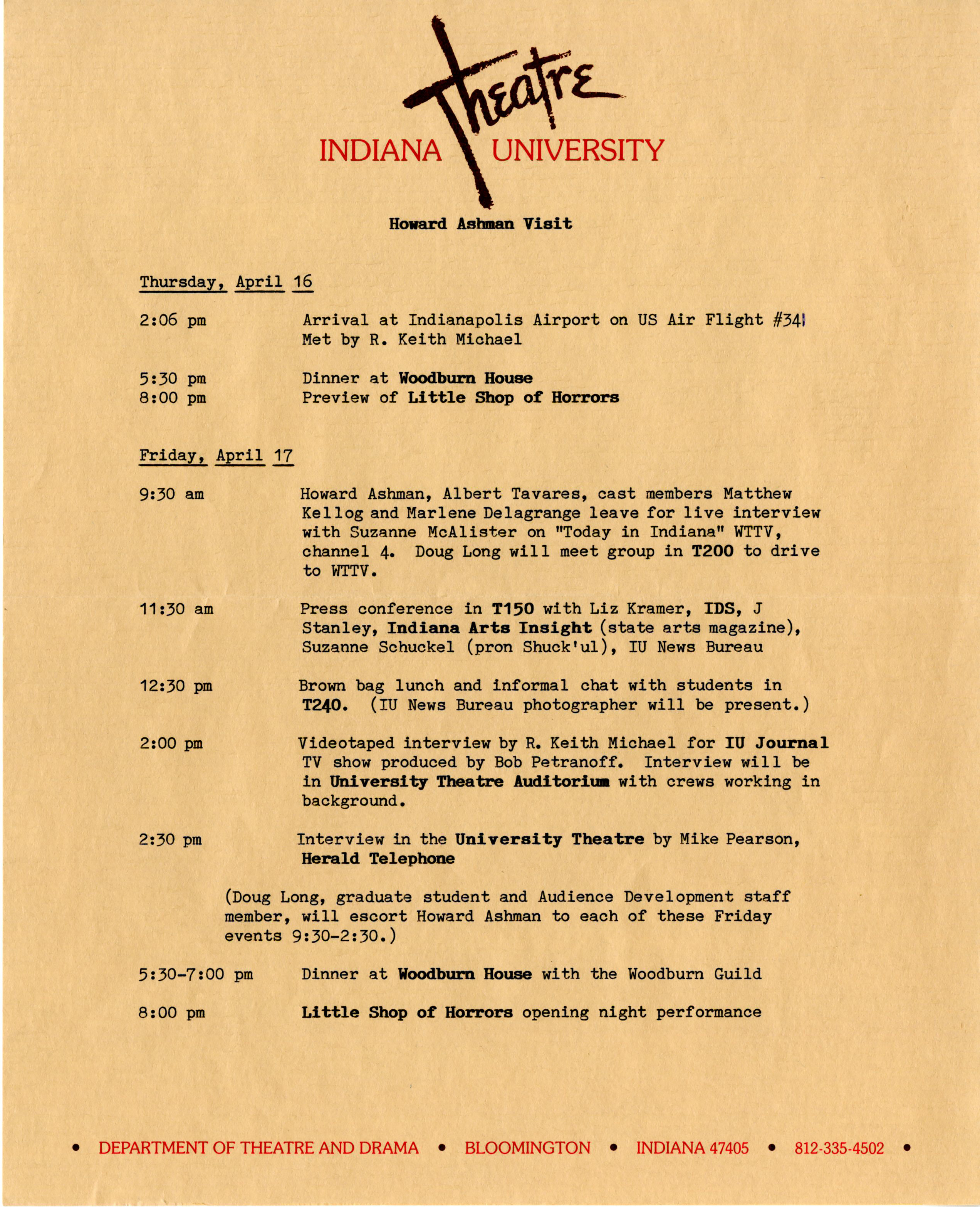 Scanned image of a typed letter on IU Theatre letterhead