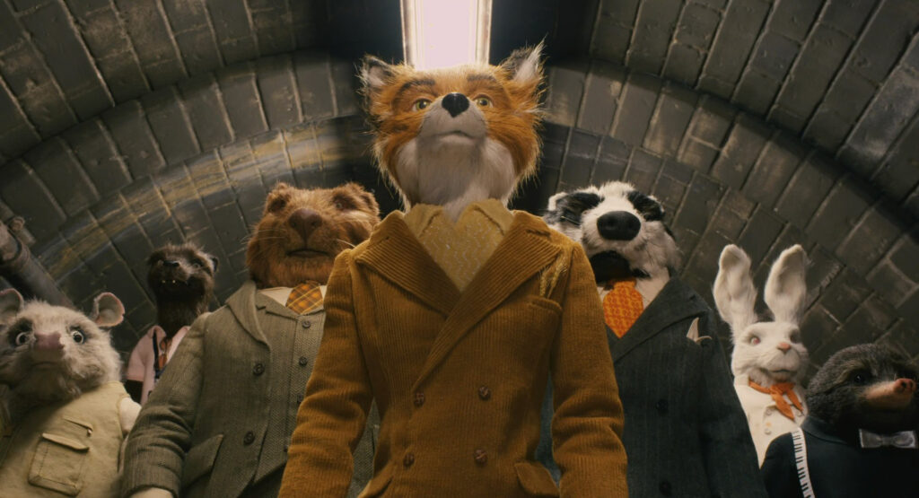 Image from the film Fantastic Mr. Fox showing Mr. Fox and his allies.