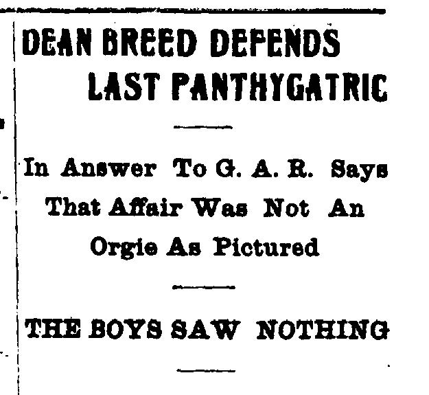 IDS headline: Dean Breed Defends Last Panthygatric. April 19, 1906