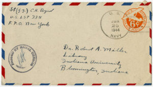 Air mail envelope addressed to Dr. Robert A. Miller from C. K. Byrd