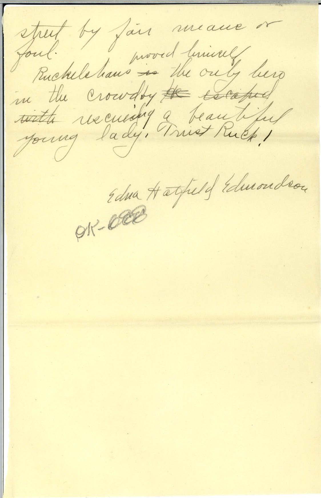 Scan of page 4 of Edna Hatfield's April 30, 1922 letter to Frank R. Elliot - written in cursive handwriting. 