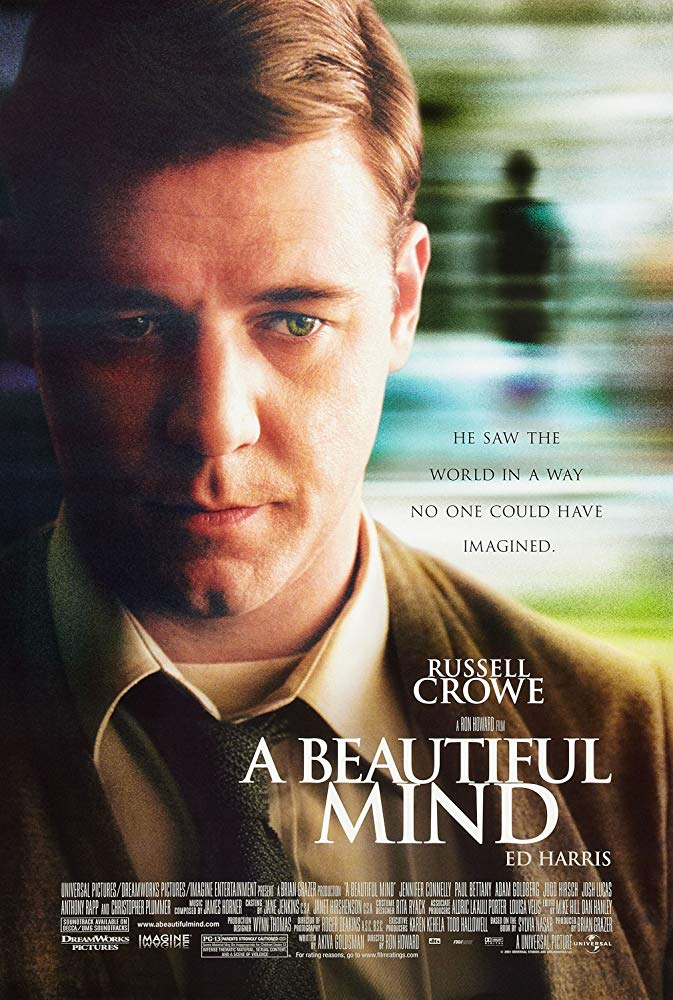 Movie poster for A Beautiful Mind showing Russell Crowe.