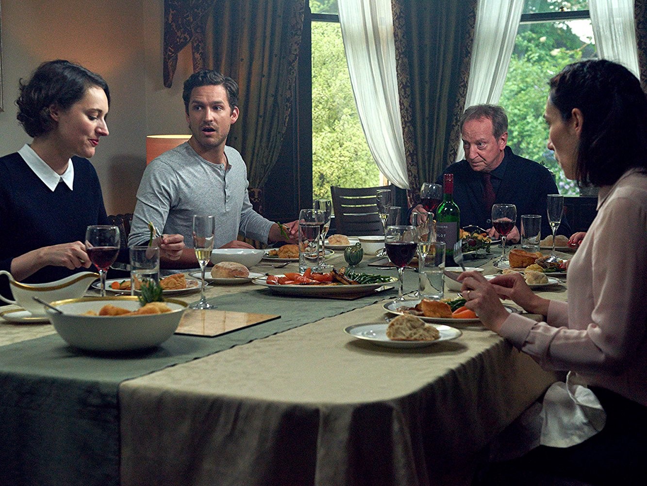 Image of a family eating dinner from the TV series, Fleabag