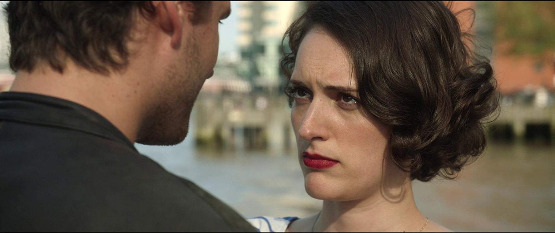 Image of a woman and the back of man's head from the TV series, Fleabag