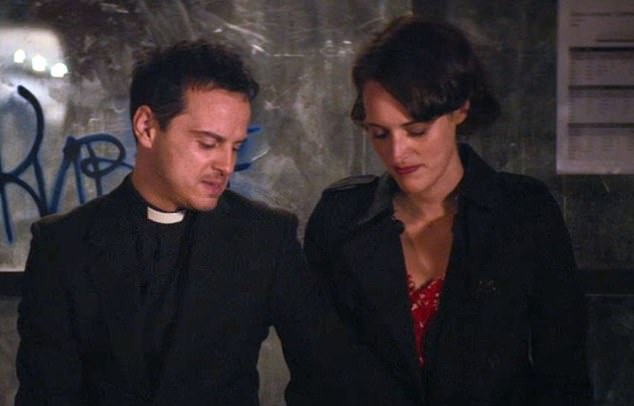 Image of a woman and male priest from the TV series, Fleabag