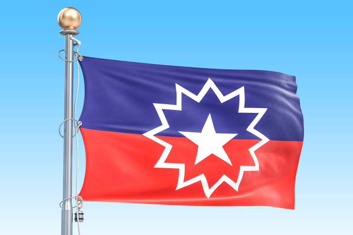 Image of the Juneteenth Flag, originally designed by Ben Heath -- red, white and blue