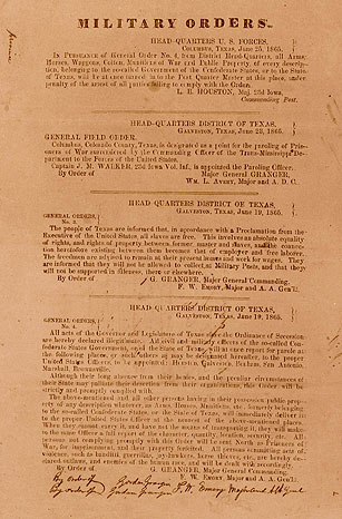 Archival document, General order No. 3 of June 19, 1865, issued by General Gordon Granger to enforce the Emancipation Proclamation of January 1, 1863 in the Department of Texas