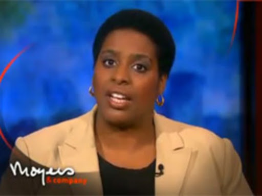 Snapshot of a woman discussing voting rights on the Bill Moyers and Company tv show