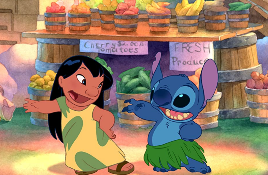 Animated image from the film, Lilo (young girl) and Stitch (alien)