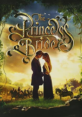 Promotional film poster from the movie, The Princess Bride, a man and woman hold hands and touch foreheads
