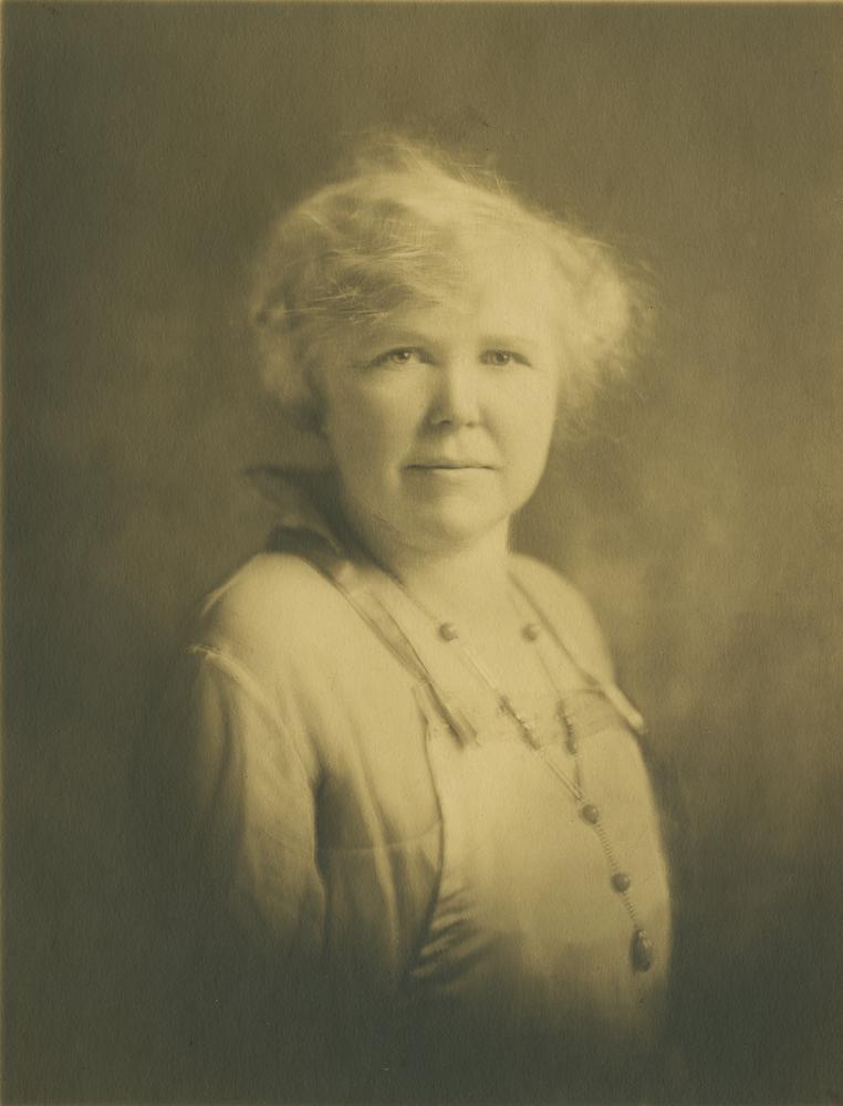 Black and white photograph of a woman. 