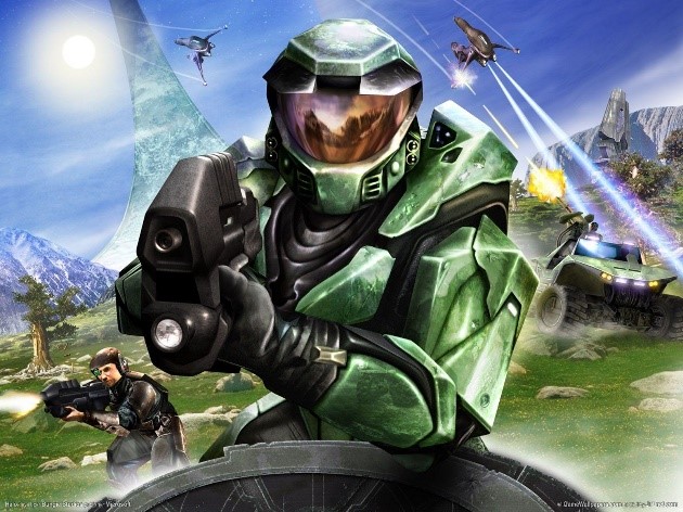 A still image from the video game, Halo