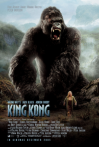 film poster from the movie, King Kong. Images should large ape and one woman