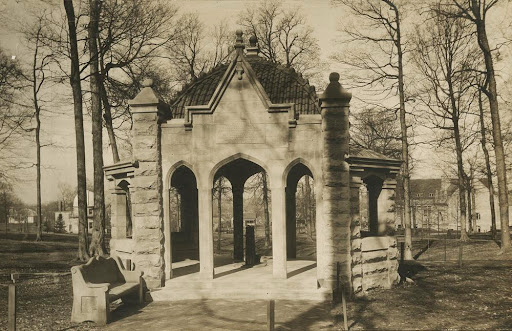 Front view of the Rose Well House in the middle of Dunn Woods covering the well pump
