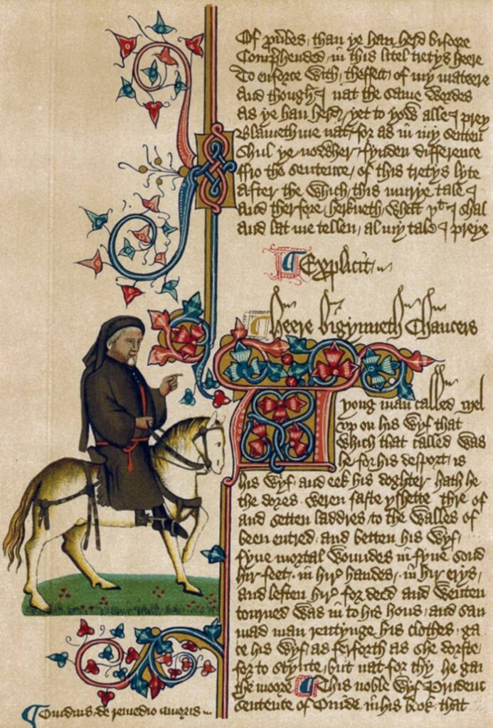 Illustrated text page from Chaucer's Canterbury Tales