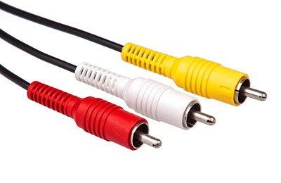 Red, white, and yellow cables on a white background.