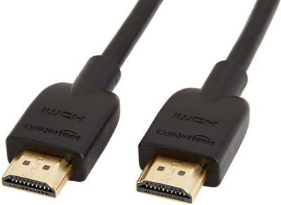 Image of two black HDMI cables on a white background.