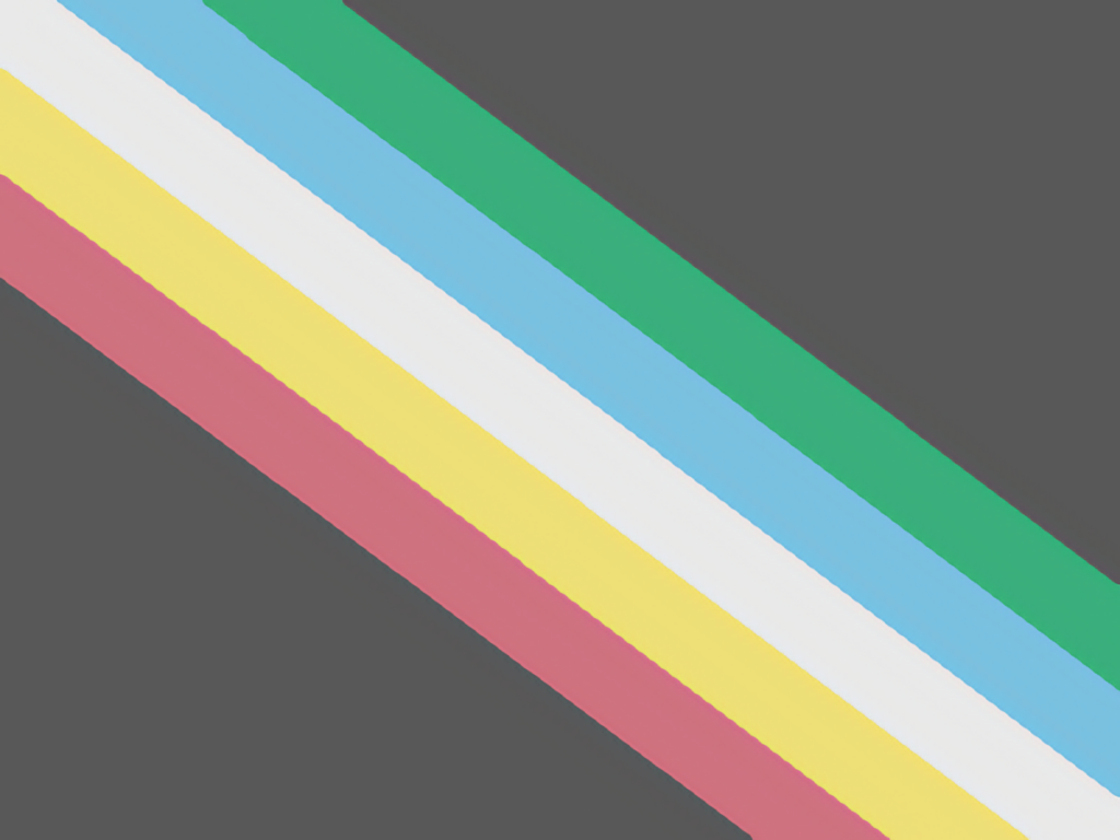 Rectangular flag with a muted black background. Five stripes run from the top left to the bottom right, each a muted color. From left to right, the colors of the stripes are red, gold, white, blue, and green.