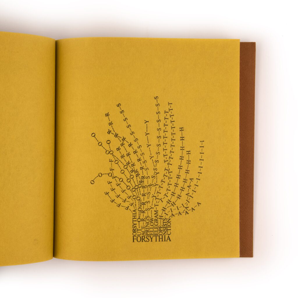Published version of Mary Ellen Solt's concrete poem "Forsythia" from her book Flowers in Concrete, 1966.