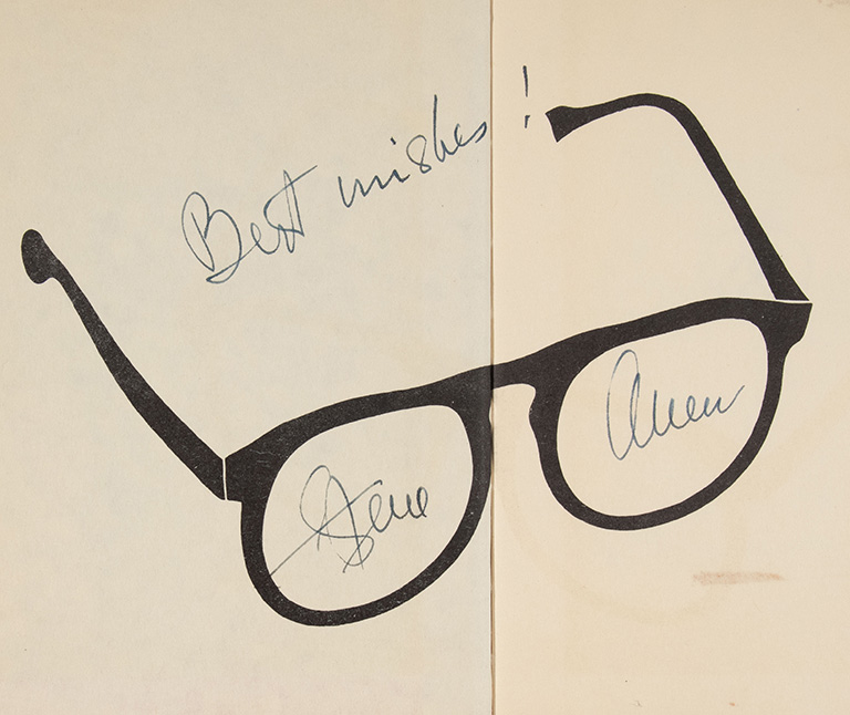 Signature inside Steve Allen's Bob Fables, reading "Best wishes, Steve Allen" inside image of eyeglasses