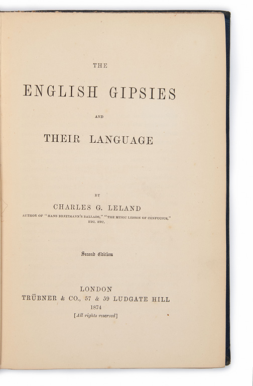 Title page of The English Gipsies and Their Language by Charles G. Leland, second edition, 1874.