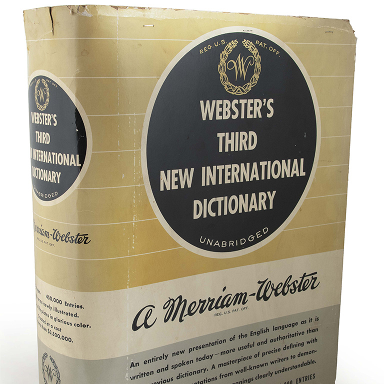 Cardboard box replica of Webster's Third New International Dictionary