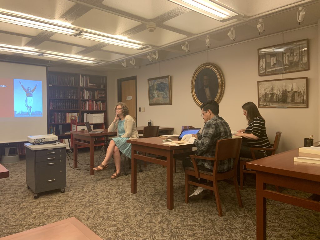OER Sprint Fellows learn about primary sources from Carrie Schwier from University Archives.